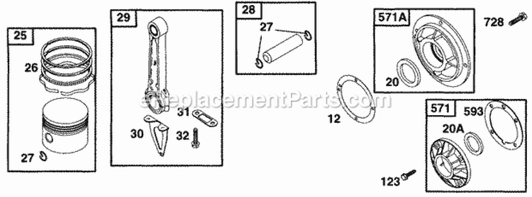 Piston Grp Bearing Cvrs Diagram and Parts List for 233461-2540-01  Briggs and Stratton Engine